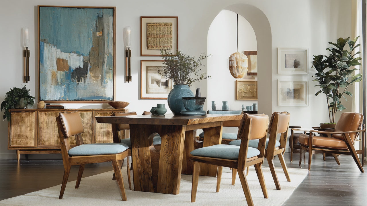 Load video: dining room with light blue and tan colors